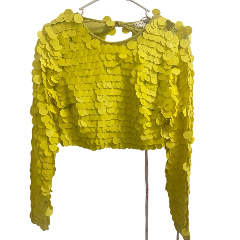 Peace + Love Yellow Sequin Crop Top